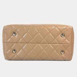 Pre Owned Chanel Caviar Skin Beige CC Coco Mark Tote Bag