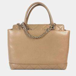 Pre Owned Chanel Caviar Skin Beige CC Coco Mark Tote Bag