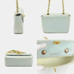 Pre Owned Chanel Leather Light Blue Gold Matelasse Shoulder Bag