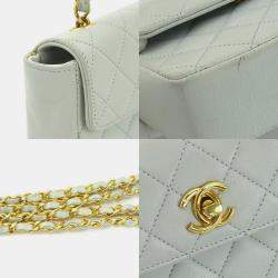 Pre Owned Chanel Leather Light Blue Gold Matelasse Shoulder Bag