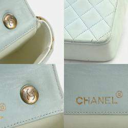 Pre Owned Chanel Leather Light Blue Gold Matelasse Shoulder Bag