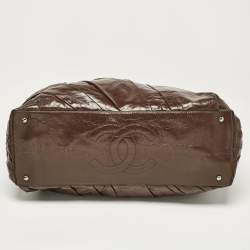 Pre Owned Chanel Choco Brown Twisted Glazed Leather Large Classic Tote