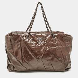 Pre Owned Chanel Choco Brown Twisted Glazed Leather Large Classic Tote