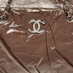 Pre Owned Chanel Choco Brown Twisted Glazed Leather Large Classic Tote