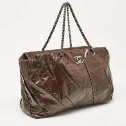Pre Owned Chanel Choco Brown Twisted Glazed Leather Large Classic Tote