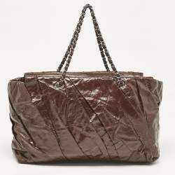 Pre Owned Chanel Choco Brown Twisted Glazed Leather Large Classic Tote