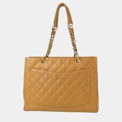 Chanel Beige Calfskin Grand Shopping Tote GST Chain Handbag