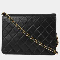 Pre Owned Chanel Black Lambskin Turnlock Small Half Flap Shoulder Bag