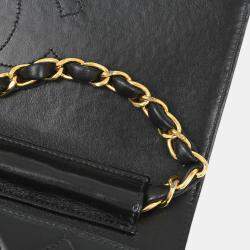 Pre Owned Chanel Black Lambskin Turnlock Small Half Flap Shoulder Bag