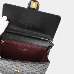 Pre Owned Chanel Black Lambskin Turnlock Small Half Flap Shoulder Bag