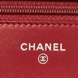 Chanel Red Quilted Patent Leather Classic Wallet On Chain