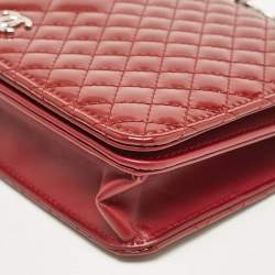Chanel Red Quilted Patent Leather Classic Wallet On Chain