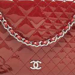 Chanel Red Quilted Patent Leather Classic Wallet On Chain