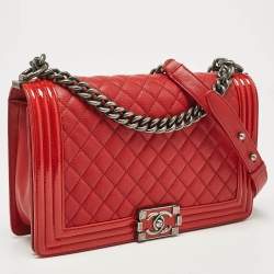 Chanel Red Quilted Patent and Leather New Medium Boy Bag