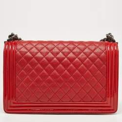 Chanel Red Quilted Patent and Leather New Medium Boy Bag