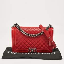 Chanel Red Quilted Patent and Leather New Medium Boy Bag