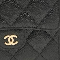 Pre Owned Chanel Black Quilted Caviar Leather Classic Trifold Wallet
