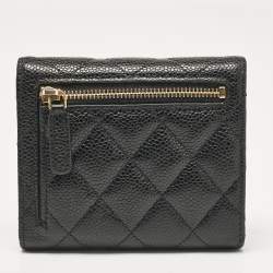 Pre Owned Chanel Black Quilted Caviar Leather Classic Trifold Wallet
