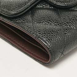 Pre Owned Chanel Black Quilted Caviar Leather Classic Trifold Wallet