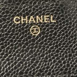 Pre Owned Chanel Black Quilted Caviar Leather Classic Trifold Wallet