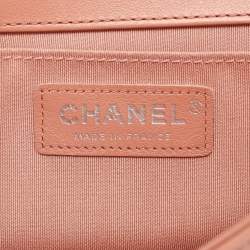 Pre Owned Chanel Peach Quilted Leather Small Boy Flap Bag