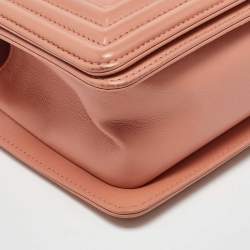 Pre Owned Chanel Peach Quilted Leather Small Boy Flap Bag