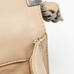 Pre Owned Chanel Beige Quilted Patent Leather Large Boy Flap Bag