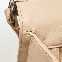 Pre Owned Chanel Beige Quilted Patent Leather Large Boy Flap Bag