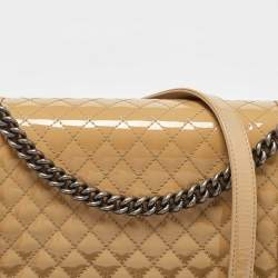 Pre Owned Chanel Beige Quilted Patent Leather Large Boy Flap Bag