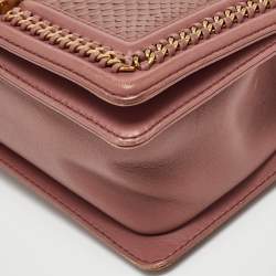 Pre Owned Chanel Rose Pink Python Medium Boy Flap Top Handle Bag