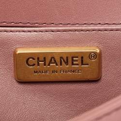 Pre Owned Chanel Rose Pink Python Medium Boy Flap Top Handle Bag