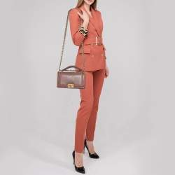 Pre Owned Chanel Rose Pink Python Medium Boy Flap Top Handle Bag