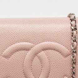 Chanel Light Pink Caviar Leather Timeless CC Wallet On Chain