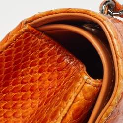 Pre Owned Chanel Orange Python Jumbo Classic Double Flap Bag