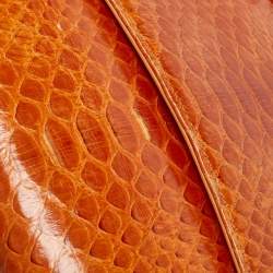 Pre Owned Chanel Orange Python Jumbo Classic Double Flap Bag