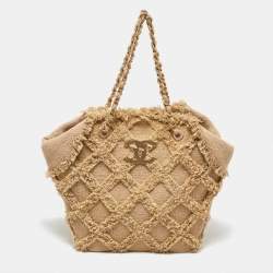 Chanel Beige Diamond Stitch Tweed CC Nature Tote Bag