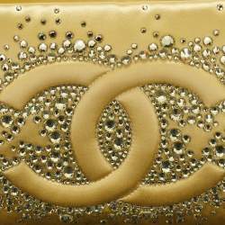 Pre Owned Chanel Yellow Satin CC Diamante Evening Clutch Bag