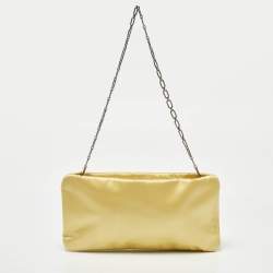 Pre Owned Chanel Yellow Satin CC Diamante Evening Clutch Bag