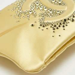 Pre Owned Chanel Yellow Satin CC Diamante Evening Clutch Bag