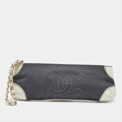 Chanel Grey/White Canvas and Leather CC Olsen Clutch Bag
