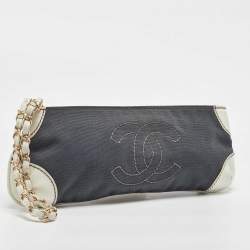 Chanel Grey/White Canvas and Leather CC Olsen Clutch Bag
