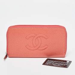Pre Owned Chanel Orange Caviar Leather CC Zip Around Wallet