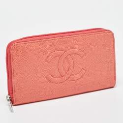 Pre Owned Chanel Orange Caviar Leather CC Zip Around Wallet