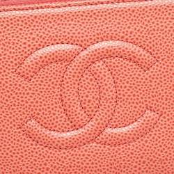 Pre Owned Chanel Orange Caviar Leather CC Zip Around Wallet