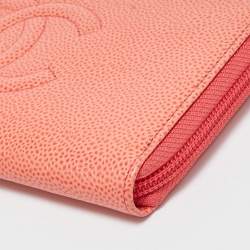 Pre Owned Chanel Orange Caviar Leather CC Zip Around Wallet