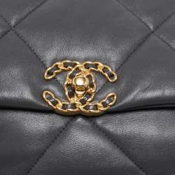 Pre Owned Chanel Grey Quilted Leather Medium 19 Flap Bag