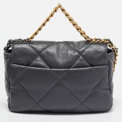 Pre Owned Chanel Grey Quilted Leather Medium 19 Flap Bag