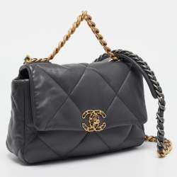 Pre Owned Chanel Grey Quilted Leather Medium 19 Flap Bag