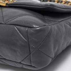 Pre Owned Chanel Grey Quilted Leather Medium 19 Flap Bag