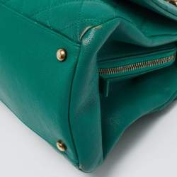 Pre Owned Chanel Green Quilted Leather Large Trapezio Flap Bag